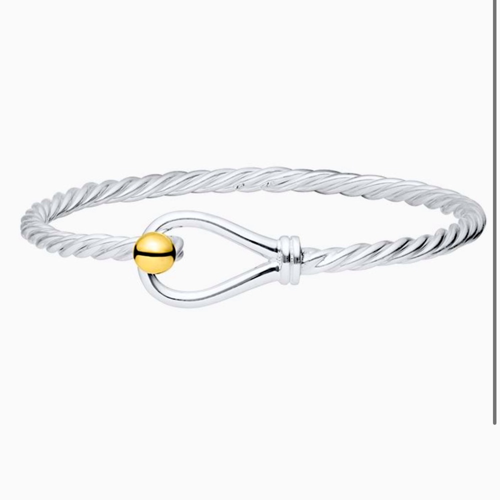 Cape Cod Twist Band Loop and Ball Bangle Bracelet in Two-Tone